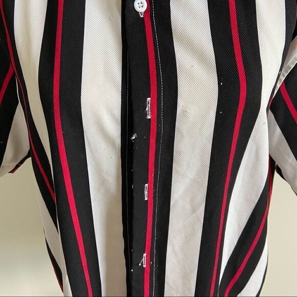 SheIn Red/Black Vertical Striped Button Up Top - Picture 2 of 5